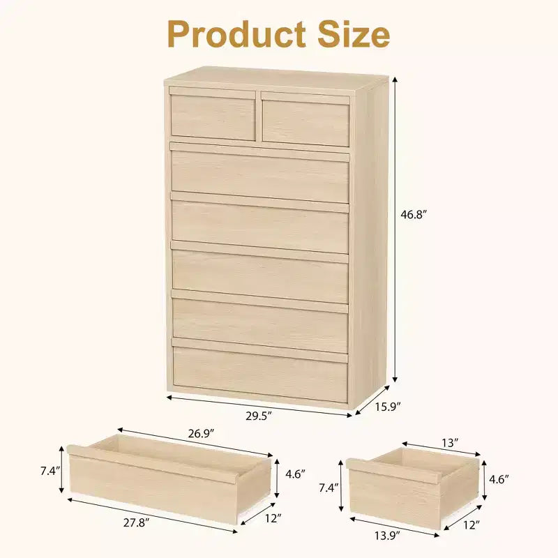 Commode à 7 tiroirs pour chambre à coucher, organisateur de commode double moderne avec 7 grands tiroirs de rangement, commode en bois pour chambre à coucher, salon, chambre d'enfant