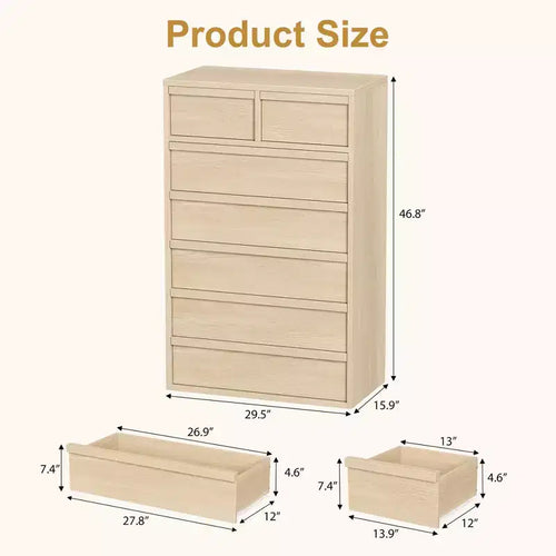 Commode à 7 tiroirs pour chambre à coucher, organisateur de commode double moderne avec 7 grands tiroirs de rangement, commode en bois pour chambre à coucher, salon, chambre d'enfant