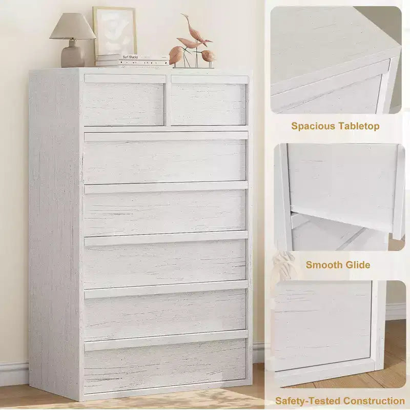 Commode à 7 tiroirs pour chambre à coucher, organisateur de commode double moderne avec 7 grands tiroirs de rangement, commode en bois pour chambre à coucher, salon, chambre d'enfant