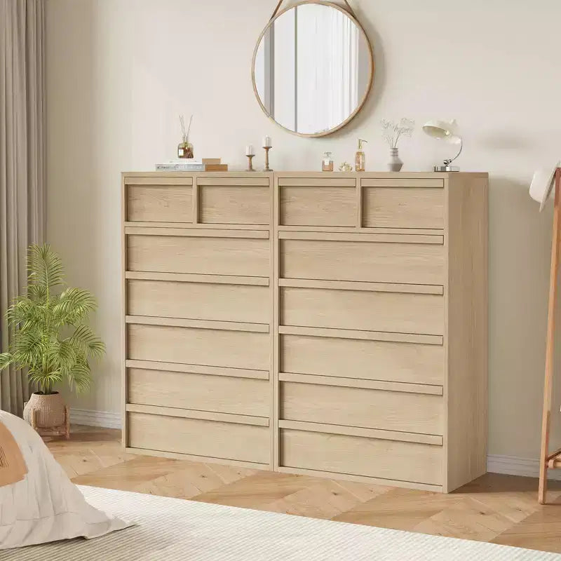 Commode à 7 tiroirs pour chambre à coucher, organisateur de commode double moderne avec 7 grands tiroirs de rangement, commode en bois pour chambre à coucher, salon, chambre d'enfant