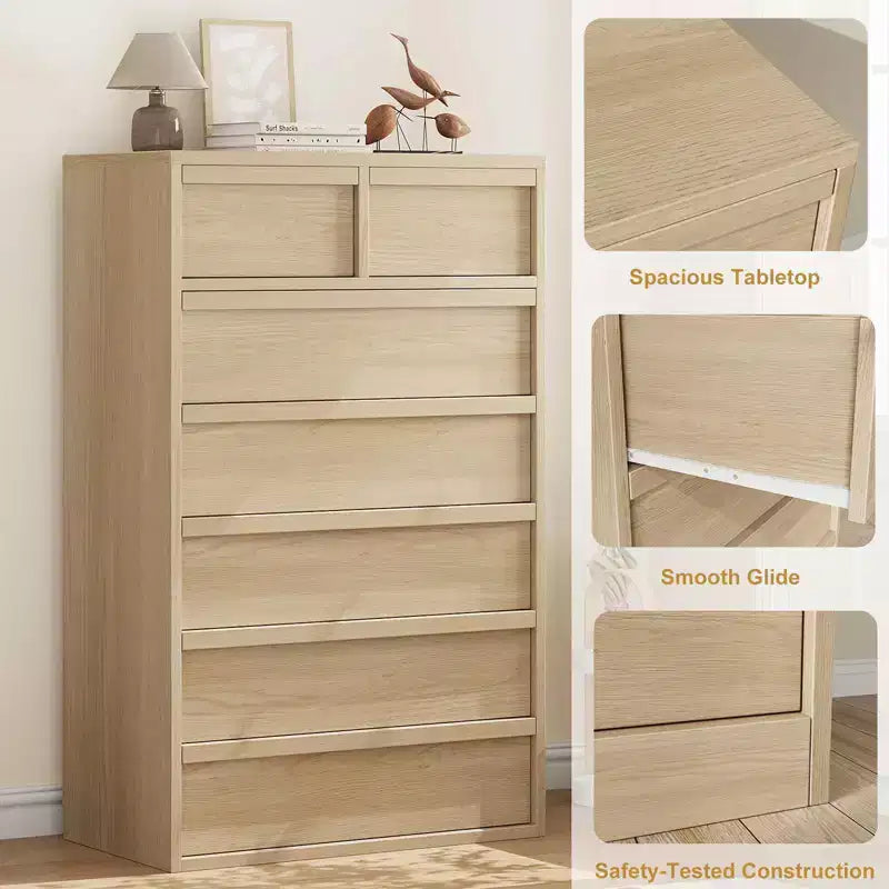 Commode à 7 tiroirs pour chambre à coucher, organisateur de commode double moderne avec 7 grands tiroirs de rangement, commode en bois pour chambre à coucher, salon, chambre d'enfant