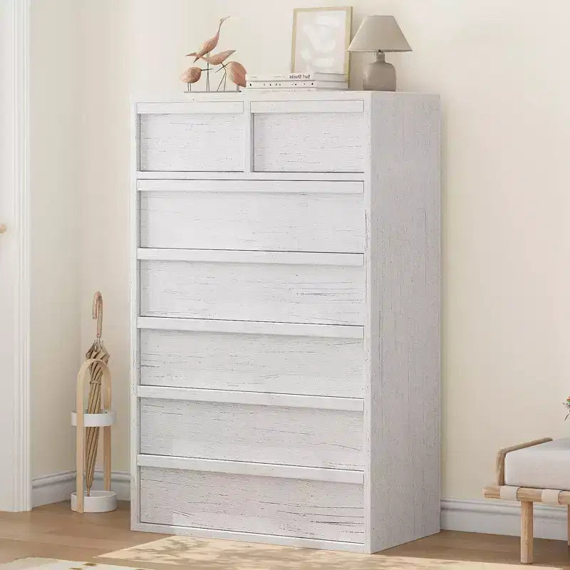 Commode à 7 tiroirs pour chambre à coucher, organisateur de commode double moderne avec 7 grands tiroirs de rangement, commode en bois pour chambre à coucher, salon, chambre d'enfant