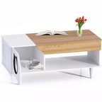 45 Tables Basses de Salon Blanches pour Chat avec Tiroir de Rangement, Table Basse Rustique en Bois avec Maisonnette pour Chat, Meuble Cache Litière pour Chat