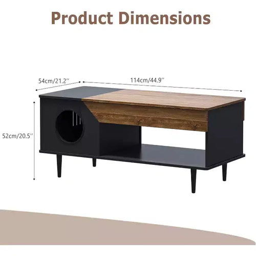 45 Tables Basses de Salon Blanches pour Chat avec Tiroir de Rangement, Table Basse Rustique en Bois avec Maisonnette pour Chat, Meuble Cache Litière pour Chat