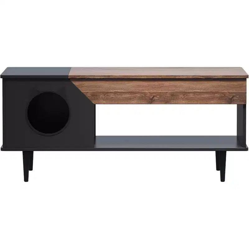 45 Tables Basses de Salon Blanches pour Chat avec Tiroir de Rangement, Table Basse Rustique en Bois avec Maisonnette pour Chat, Meuble Cache Litière pour Chat