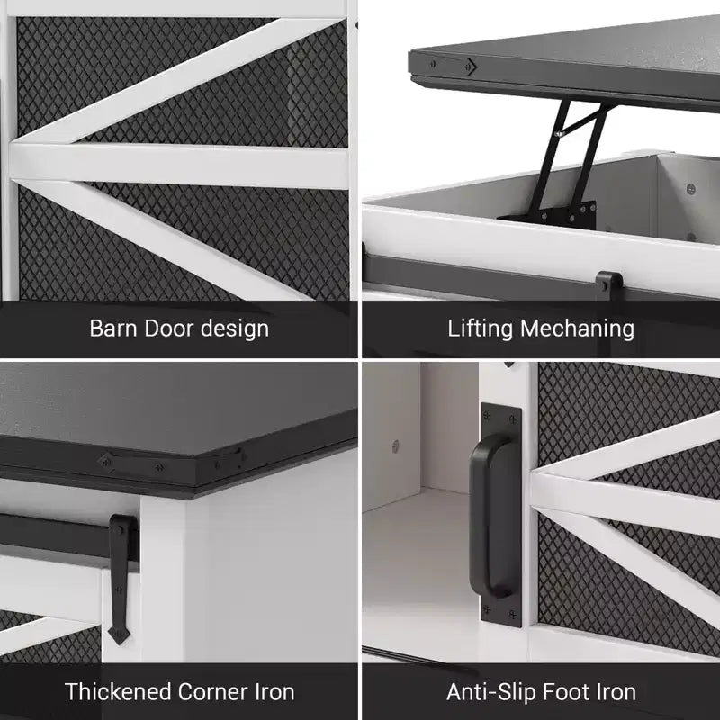 Table basse GustoWave avec plateau relevable, table basse de ferme avec porte coulissante et rangement caché pour salon