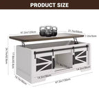 Table basse GustoWave avec plateau relevable, table basse de ferme avec porte coulissante et rangement caché pour salon