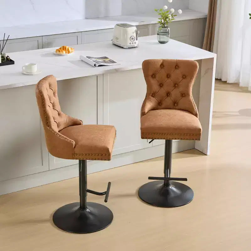 CLIHOME Lot de 2 tabourets de bar rétro en PU pivotants, hauteur réglable, modernes avec dossier, touffetés confortables