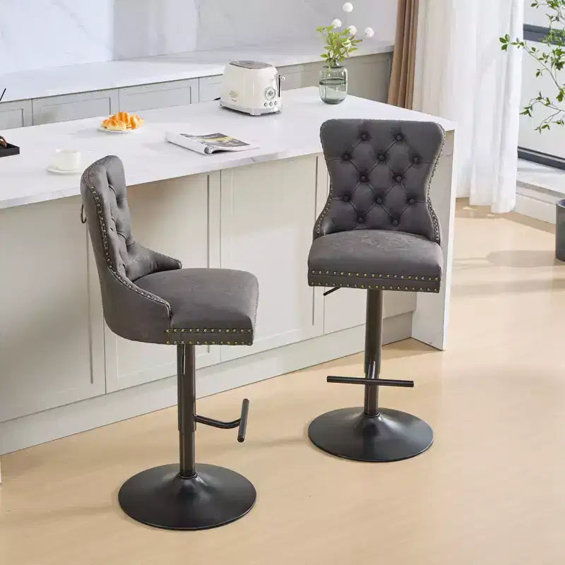 CLIHOME Lot de 2 tabourets de bar rétro en PU pivotants, hauteur réglable, modernes avec dossier, touffetés confortables