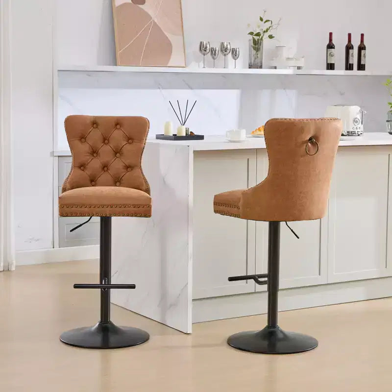CLIHOME Lot de 2 tabourets de bar rétro en PU pivotants, hauteur réglable, modernes avec dossier, touffetés confortables