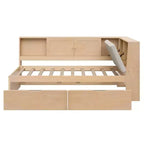Lit de repos en forme de L en bois Merax avec tête de lit rembourrée avec rangement, ports de chargement USB et bibliothèque de rangement