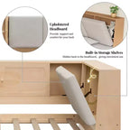 Lit de repos en forme de L en bois Merax avec tête de lit rembourrée avec rangement, ports de chargement USB et bibliothèque de rangement