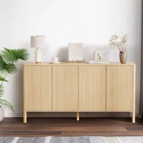 58 Fluted Sideboard Buffet Cabinet, Accent Coffee Bar Cabinet with Adjustable Shelves, Wood Credenza Buffet Cabinet, Entryway Console Table