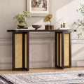 MAYEERTY Rattan Console Table Narrow with Storage for Living Room Hallway Espresso