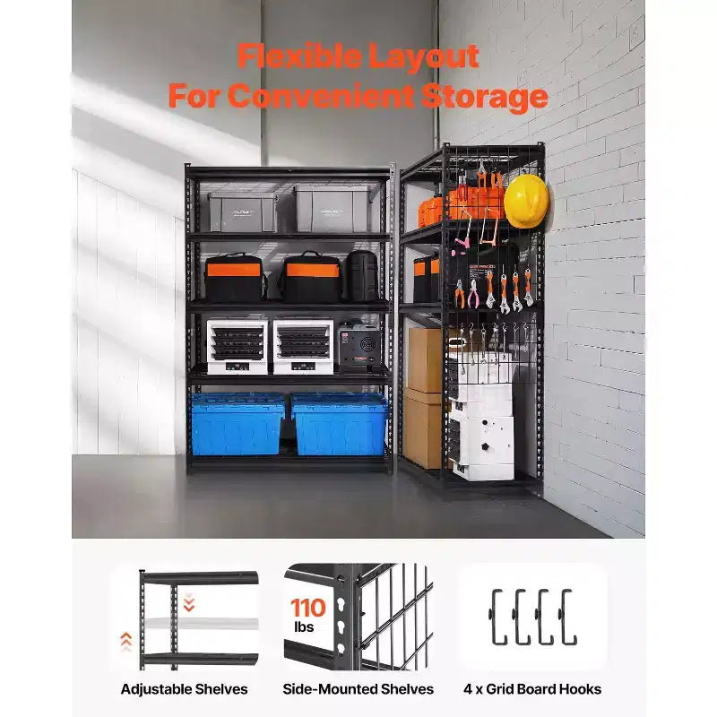 Étagères de Rangement VEVOR, 1360 kg, Étagères de Garage Robustes à 5 Niveaux, Étagères Métalliques Réglables 50,8 P x 121,9 L x 182,9 H, Noires