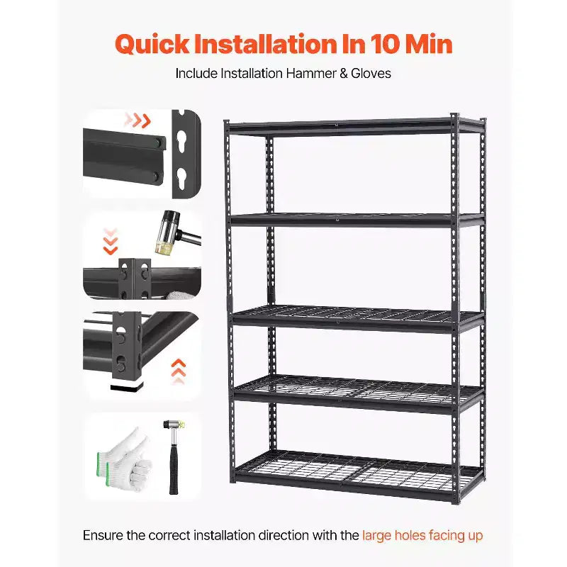 Étagères de Rangement VEVOR, 1360 kg, Étagères de Garage Robustes à 5 Niveaux, Étagères Métalliques Réglables 50,8 P x 121,9 L x 182,9 H, Noires