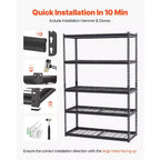 Étagères de Rangement VEVOR, 1360 kg, Étagères de Garage Robustes à 5 Niveaux, Étagères Métalliques Réglables 50,8 P x 121,9 L x 182,9 H, Noires
