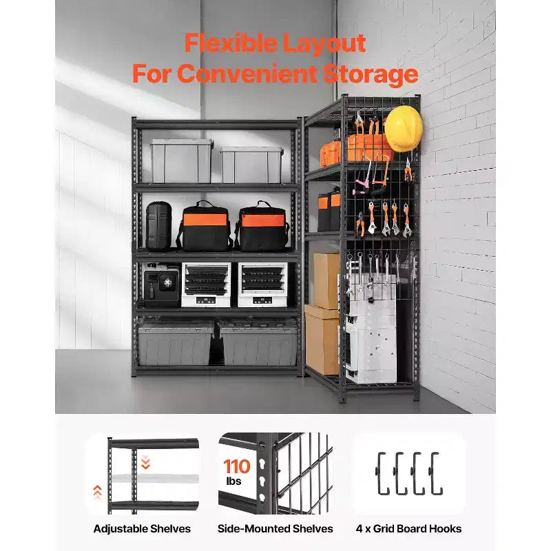 Étagères de Rangement VEVOR, 1134 kg, Étagère de Garage Robuste à 5 Niveaux, Étagères Métalliques Ajustables 45,7 P x 121,9 L x 182,9 H, Noires