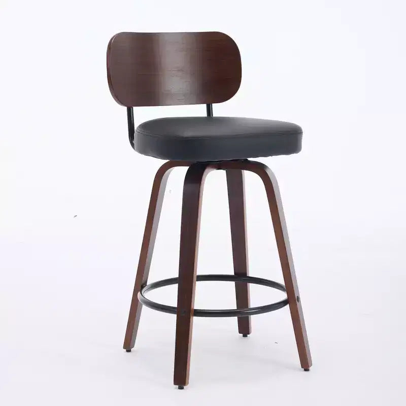 CLIHOME Lot de 2 tabourets de bar pivotants, 26" de hauteur, rembourrés en similicuir, avec dossier en noyer et pieds en bois courbé