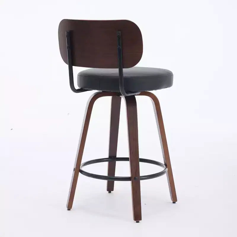 CLIHOME Lot de 2 tabourets de bar pivotants, 26" de hauteur, rembourrés en similicuir, avec dossier en noyer et pieds en bois courbé