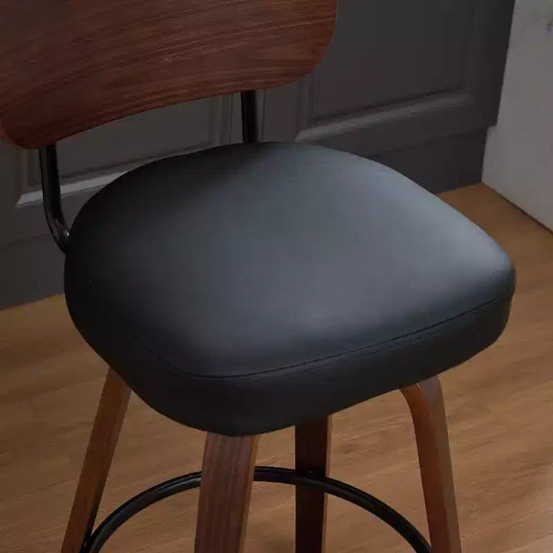 CLIHOME Lot de 2 tabourets de bar pivotants, 26" de hauteur, rembourrés en similicuir, avec dossier en noyer et pieds en bois courbé