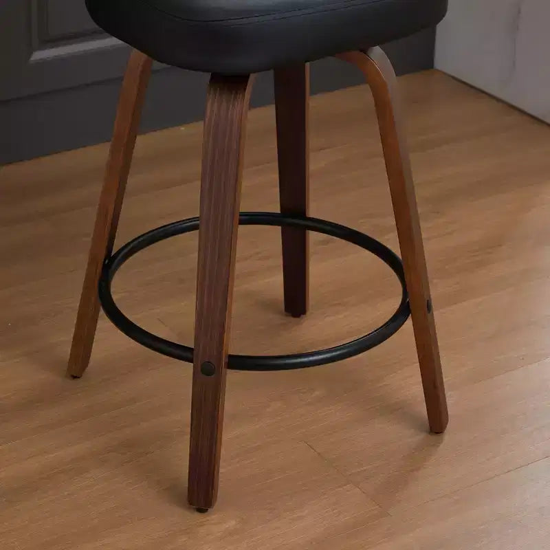 CLIHOME Lot de 2 tabourets de bar pivotants, 26" de hauteur, rembourrés en similicuir, avec dossier en noyer et pieds en bois courbé