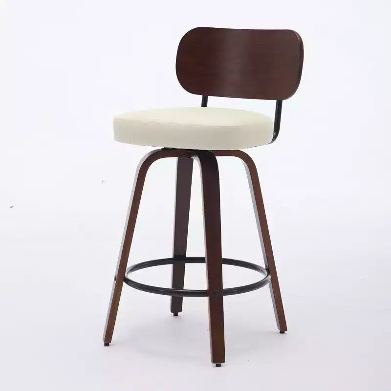 CLIHOME Lot de 2 tabourets de bar pivotants, 26" de hauteur, rembourrés en similicuir, avec dossier en noyer et pieds en bois courbé