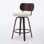 CLIHOME Lot de 2 tabourets de bar pivotants, 26" de hauteur, rembourrés en similicuir, avec dossier en noyer et pieds en bois courbé