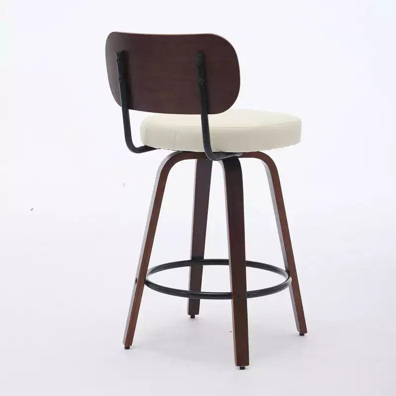 CLIHOME Lot de 2 tabourets de bar pivotants, 26" de hauteur, rembourrés en similicuir, avec dossier en noyer et pieds en bois courbé