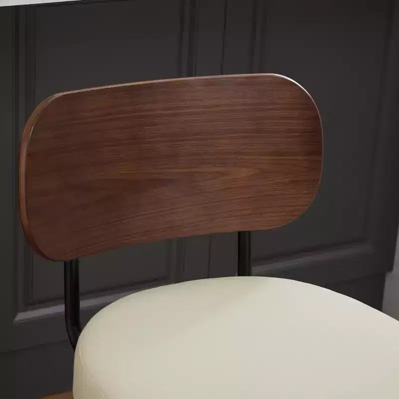 CLIHOME Lot de 2 tabourets de bar pivotants, 26" de hauteur, rembourrés en similicuir, avec dossier en noyer et pieds en bois courbé