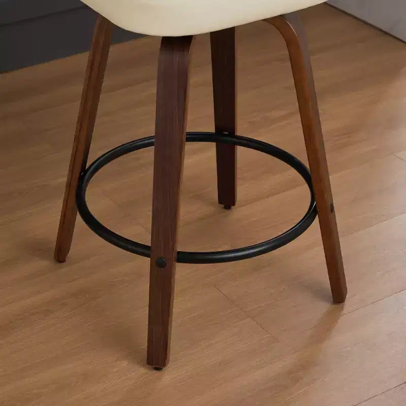 CLIHOME Lot de 2 tabourets de bar pivotants, 26" de hauteur, rembourrés en similicuir, avec dossier en noyer et pieds en bois courbé