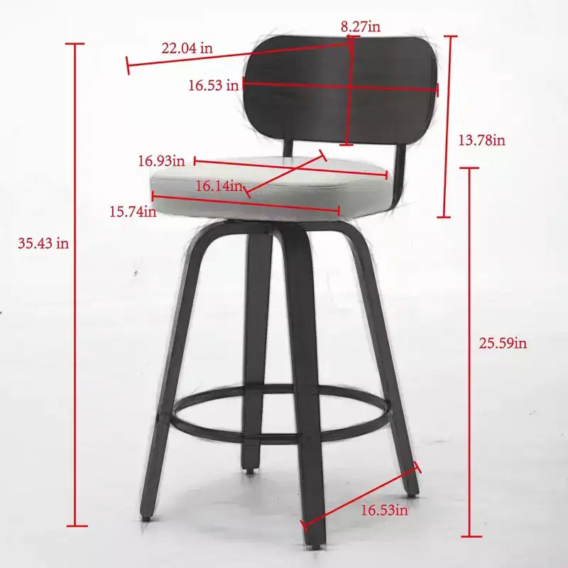CLIHOME Lot de 2 tabourets de bar pivotants, 26" de hauteur, rembourrés en similicuir, avec dossier en noyer et pieds en bois courbé