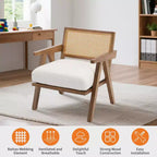 Fauteuil d'appoint de ferme du milieu du siècle - Fauteuil en bois avec dossier en rotin et coussin en lin pour salon, chambre
