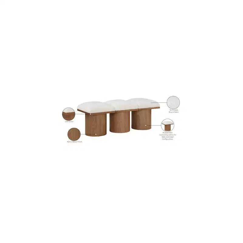 Meridian Furniture, Banc en Tissu Bouclé Crème Pavilion