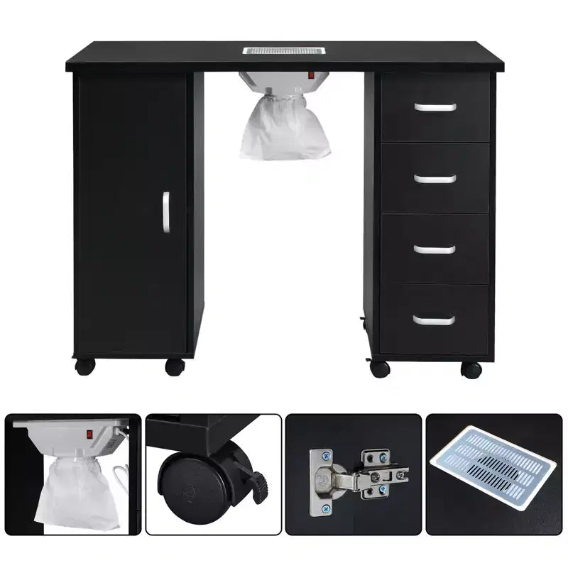 Table à ongles professionnelle noire Karlhome avec ventilateur et 4 tiroirs