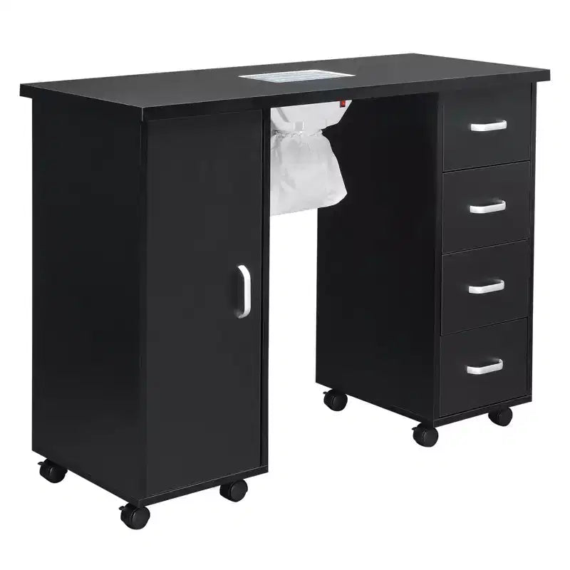 Table à ongles professionnelle noire Karlhome avec ventilateur et 4 tiroirs