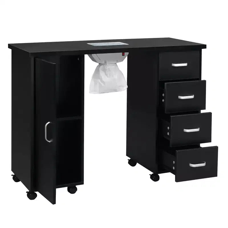 Table à ongles professionnelle noire Karlhome avec ventilateur et 4 tiroirs