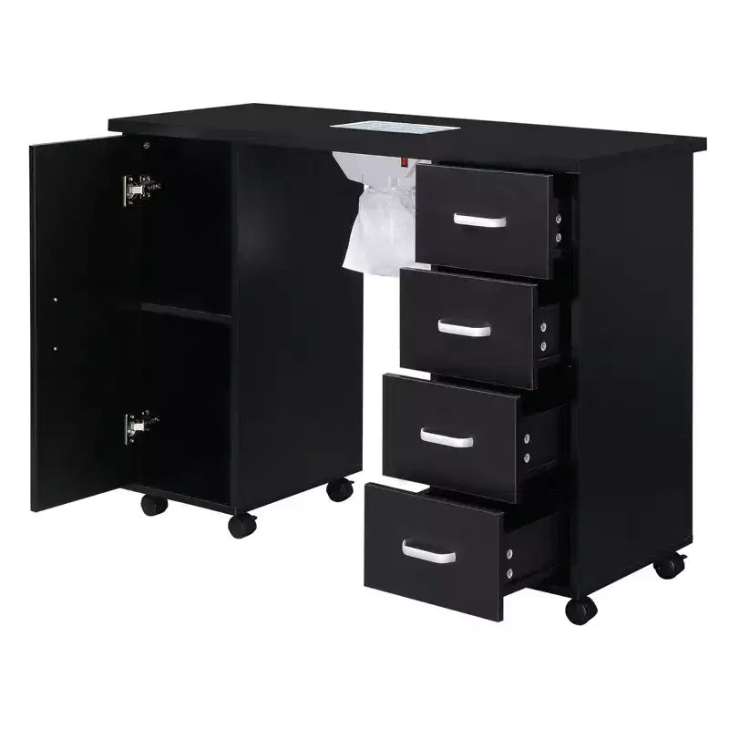 Table à ongles professionnelle noire Karlhome avec ventilateur et 4 tiroirs