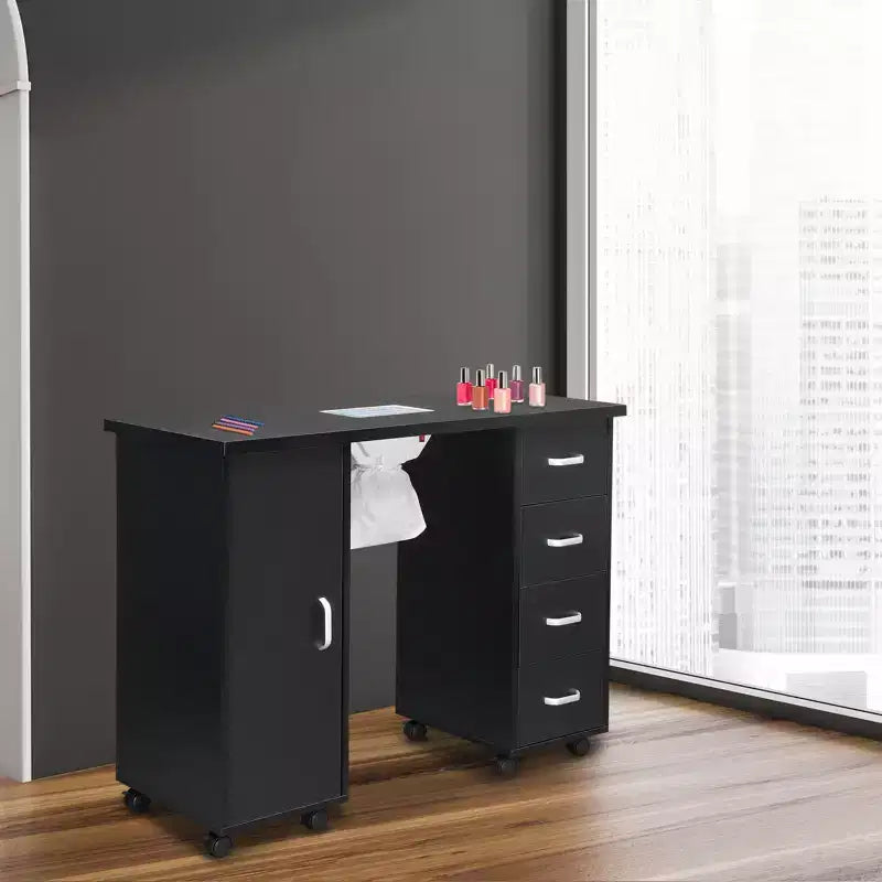 Table à ongles professionnelle noire Karlhome avec ventilateur et 4 tiroirs