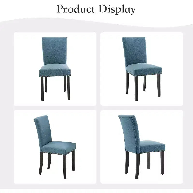 Lot de 2 chaises de salle à manger, chaises rembourrées pour salle à manger, chaises de cuisine en tissu avec pieds en bois cloutés et coussin rembourré, pour salon