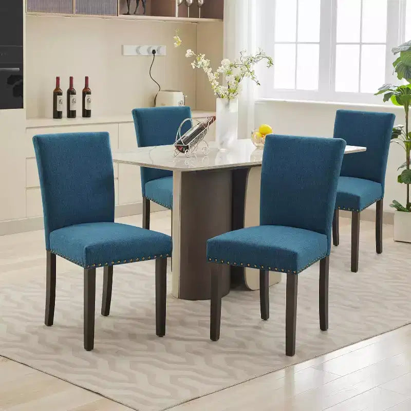 Lot de 2 chaises de salle à manger, chaises rembourrées pour salle à manger, chaises de cuisine en tissu avec pieds en bois cloutés et coussin rembourré, pour salon