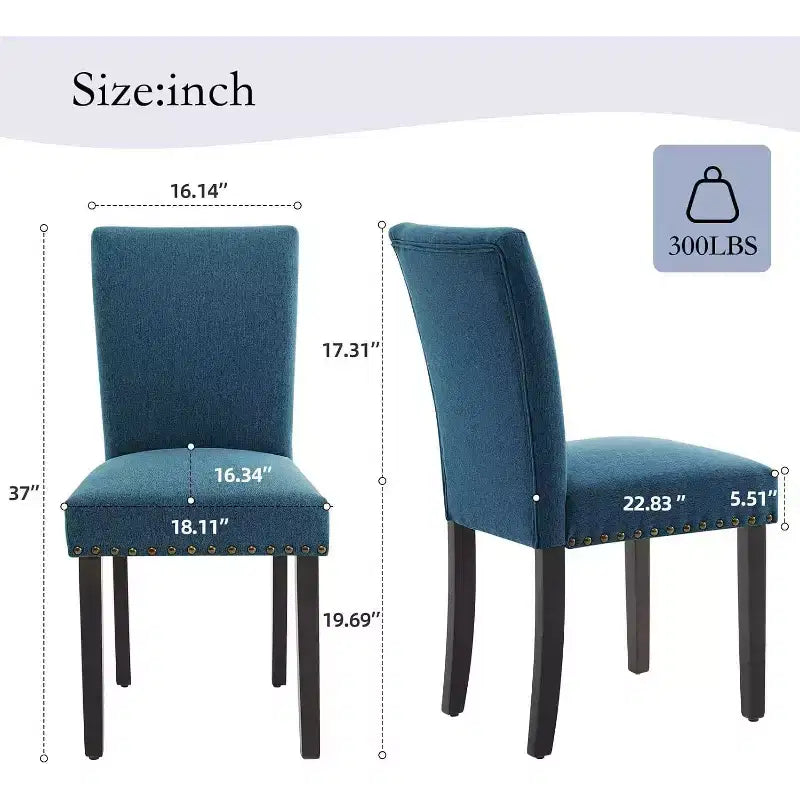 Lot de 2 chaises de salle à manger, chaises rembourrées pour salle à manger, chaises de cuisine en tissu avec pieds en bois cloutés et coussin rembourré, pour salon