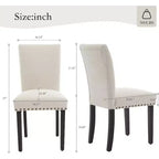 Lot de 2 chaises de salle à manger, chaises rembourrées pour salle à manger, chaises de cuisine en tissu avec pieds en bois cloutés et coussin rembourré, pour salon