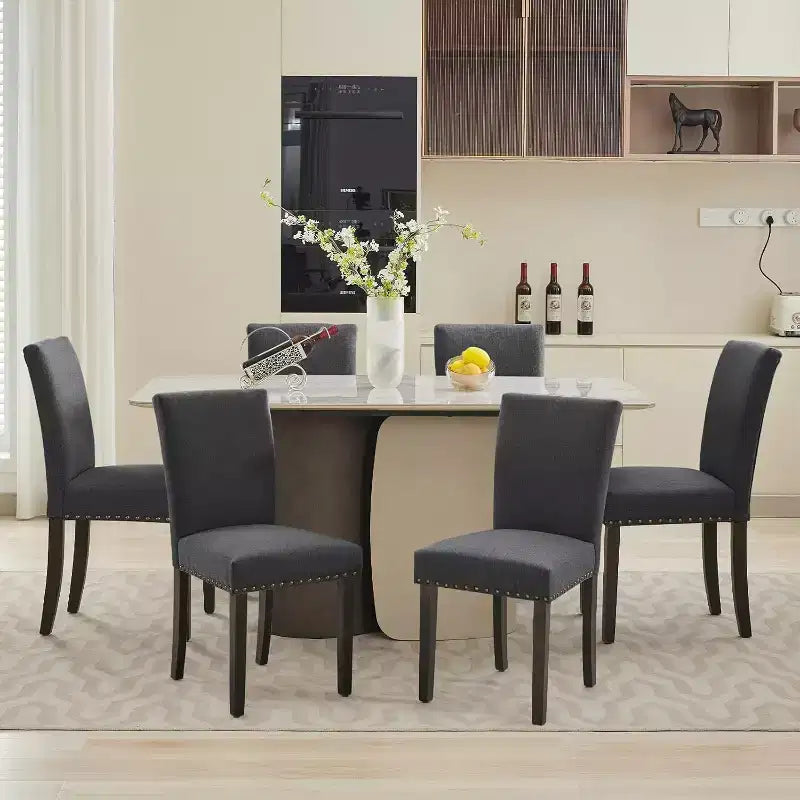 Lot de 2 chaises de salle à manger, chaises rembourrées pour salle à manger, chaises de cuisine en tissu avec pieds en bois cloutés et coussin rembourré, pour salon