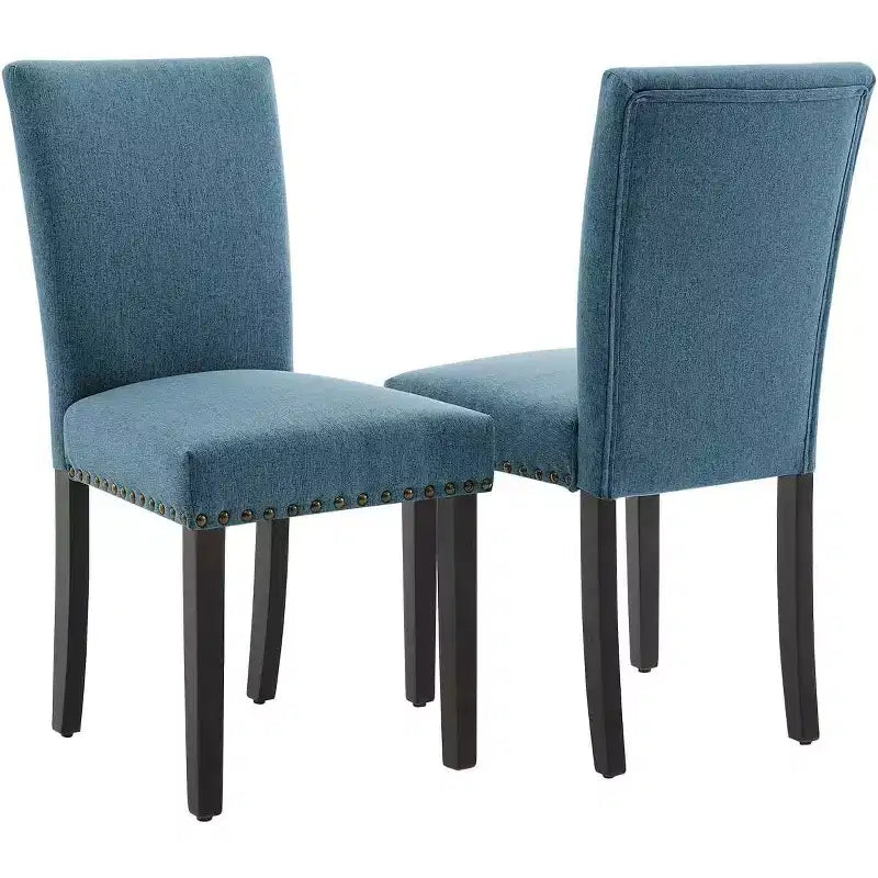 Lot de 2 chaises de salle à manger, chaises rembourrées pour salle à manger, chaises de cuisine en tissu avec pieds en bois cloutés et coussin rembourré, pour salon