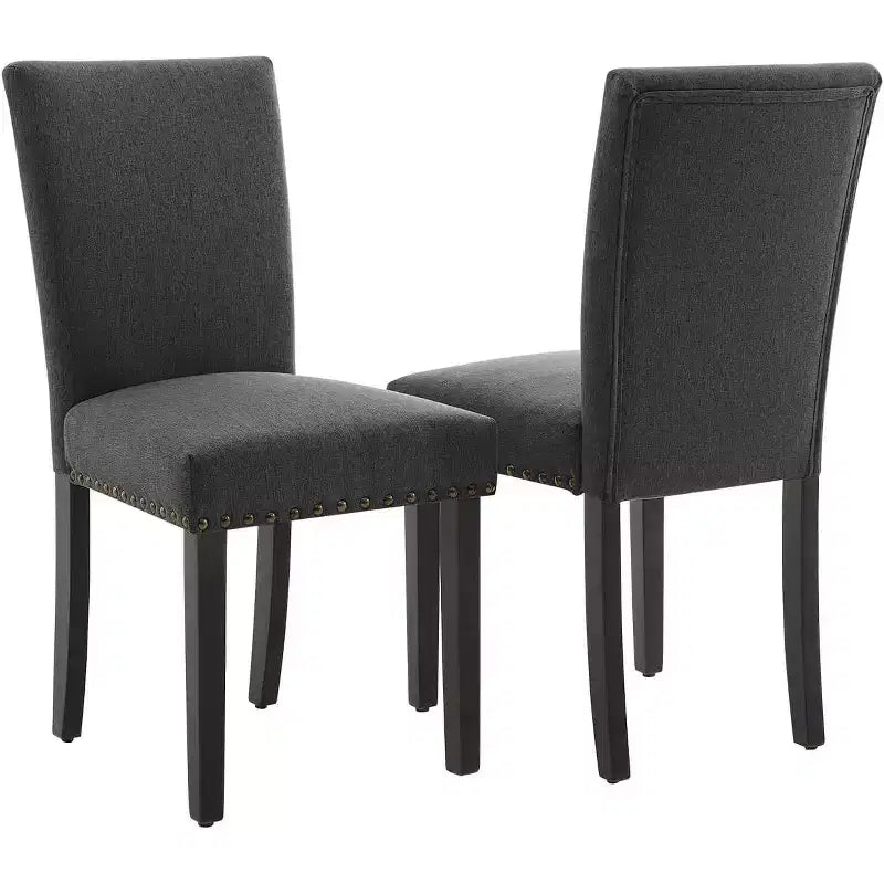 Lot de 2 chaises de salle à manger, chaises rembourrées pour salle à manger, chaises de cuisine en tissu avec pieds en bois cloutés et coussin rembourré, pour salon