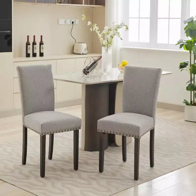 Lot de 2 chaises de salle à manger, chaises rembourrées pour salle à manger, chaises de cuisine en tissu avec pieds en bois cloutés et coussin rembourré, pour salon