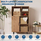 Petite bibliothèque à 4 niveaux de style Mid-Century avec pieds, étagère basse en bois autoportante avec porte, organisateur de rangement cube multifonctionnel en noyer