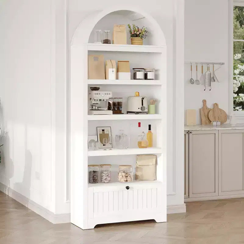 Meuble de rangement haut en bois de 72 po avec arches, garde-manger de cuisine avec étagère ouverte et tiroir, bibliothèque et placard à arches à 6 niveaux avec étagères réglables