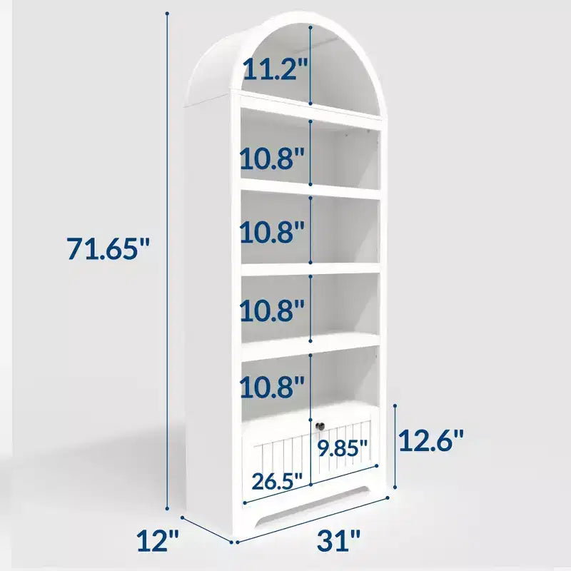 Meuble de rangement haut en bois de 72 po avec arches, garde-manger de cuisine avec étagère ouverte et tiroir, bibliothèque et placard à arches à 6 niveaux avec étagères réglables